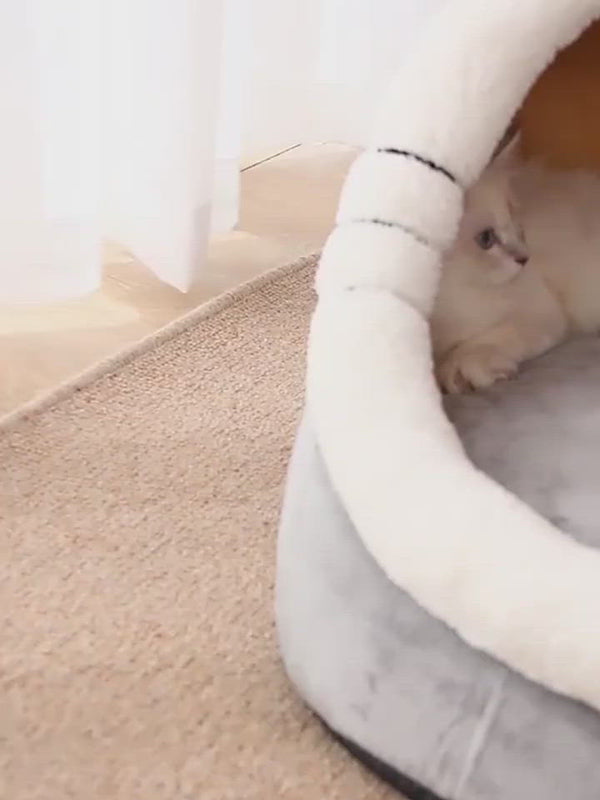 PAWS ASIA Factory Large Grey Indestructible Anti Anxiety Half Open Pet Cat Bed House Toy Dog
