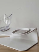 PAWS ASIA Factory New Design Cat Shape Transparent 15 Degree Tilted Raised Double Cat Bowl With Plastic Stand