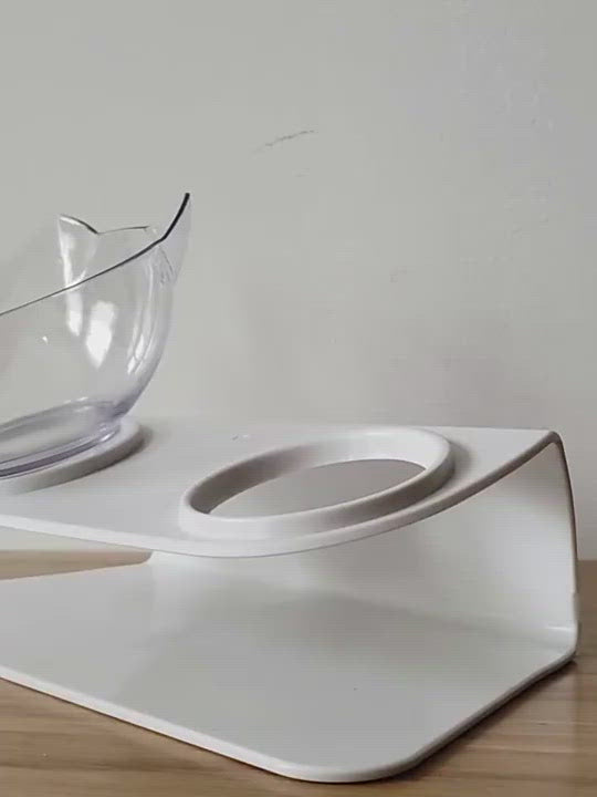 PAWS ASIA Factory New Design Cat Shape Transparent 15 Degree Tilted Raised Double Cat Bowl With Plastic Stand