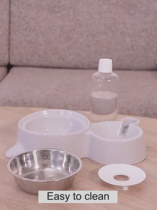 PAWS ASIA Wholesale Plastic Elevated Tilted Dual Purpose Water And Food Cat Bowl With Bottle