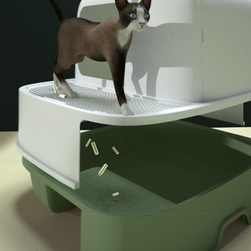 PAWS ASIA Wholesale Plastic Pet Products Cleaning Large Space Cat Litter Box With Corridor