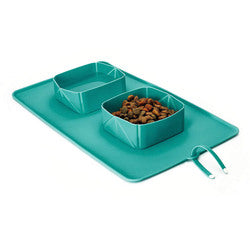 PAWS ASIA Manufacturers Silicone Non Slip Folding Portable Travel Double Dog Bowl Cat With Mat