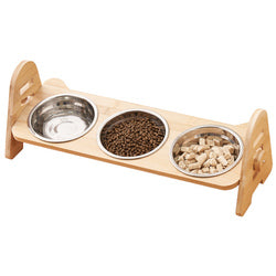 PAWS ASIA Factory New Raised 15 Degree Tilted Ceramic Adjustable Cat Bowl With Wood Stand