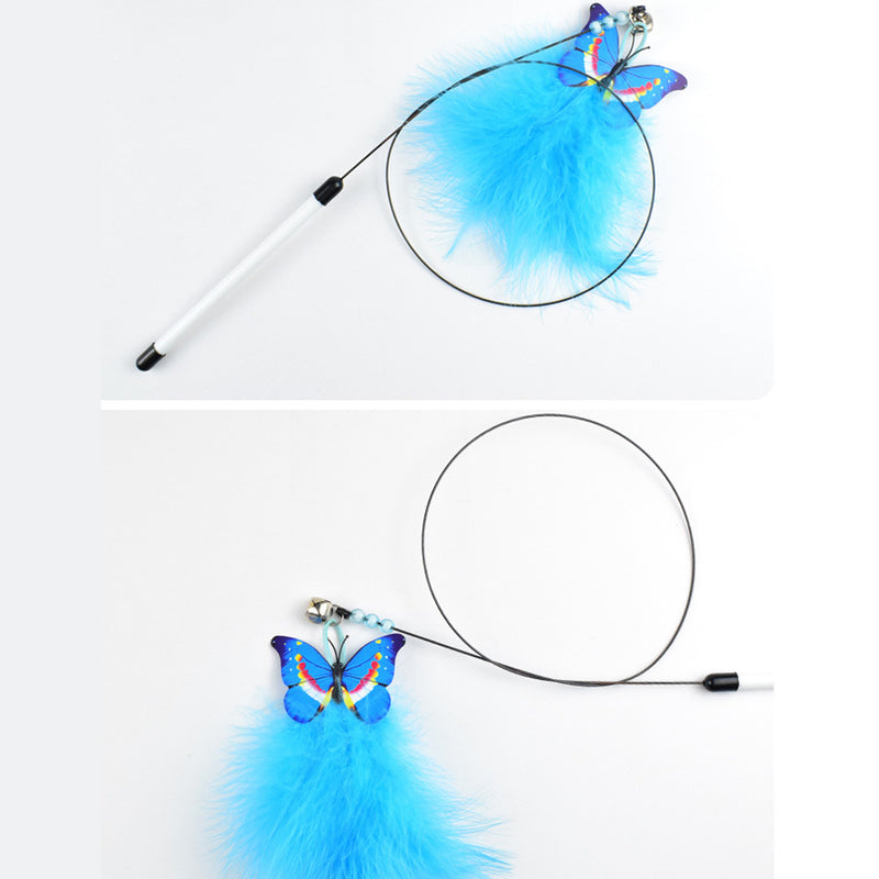PAWS ASIA Factory Steel Wire Long Fluffy Interactive Butterfly Cat Toy Stick With Feather