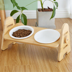 PAWS ASIA Factory New Raised 15 Degree Tilted Ceramic Adjustable Cat Bowl With Wood Stand