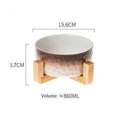 PAWS ASIA Suppliers Wholesale Custom Modern Unique Designed Luxury Ceramic Elevated Cat Bowl Dog With Wood Stand