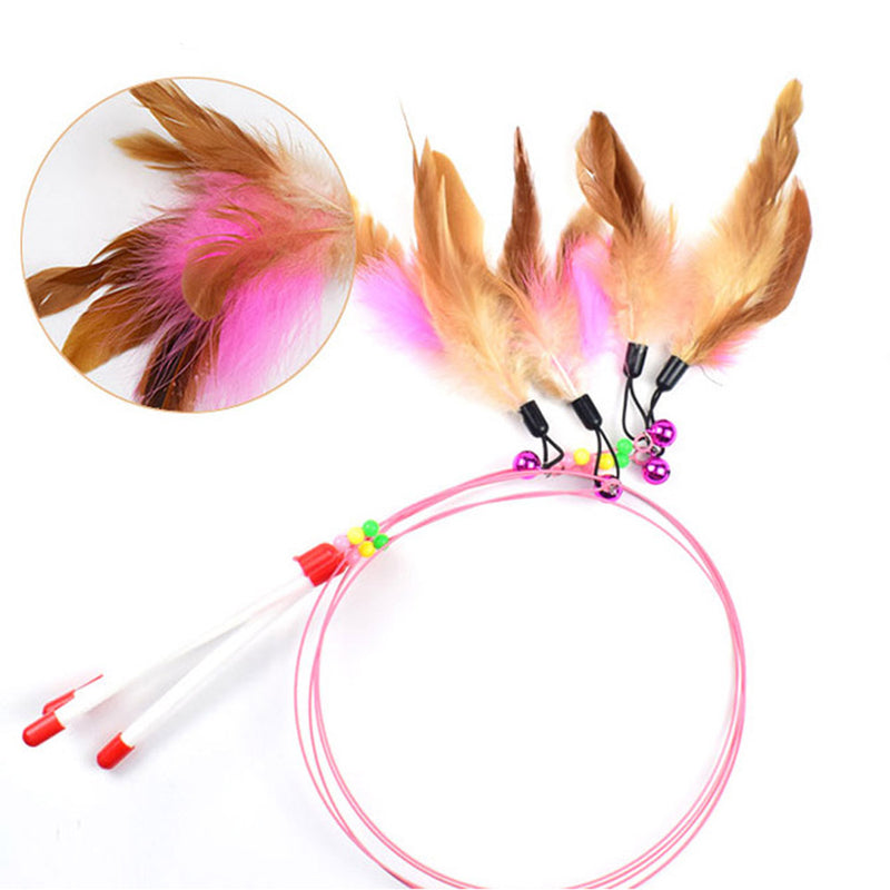 PAWS ASIA Wholesale High Quality Steel Wire Interactive Bells Feather Funny Cat Toy Teaser Wand