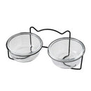 PAWS ASIA China Manufacturers Elevated Metal Stand Tilted Double Water And Food Cat Glass Bowl