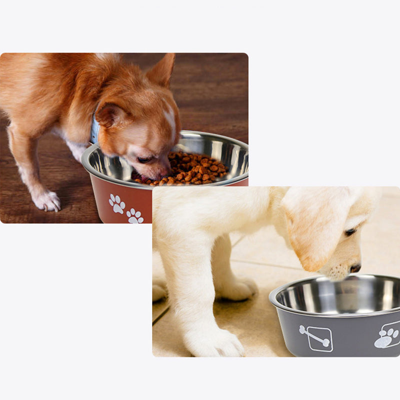 PAWS ASIA Wholesale High Quality Printed Portable Non Slip Large Stainless Steel Dog Food Bowls