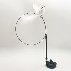 PAWS ASIA Manufacturers Steel Wire Interactive Suction Cup Long Stick Cat Toy With Feather