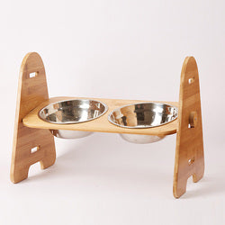 PAWS ASIA Manufacturers New Stainless Elevated Height Adjustable Dog Bowl With Bamboo Stand