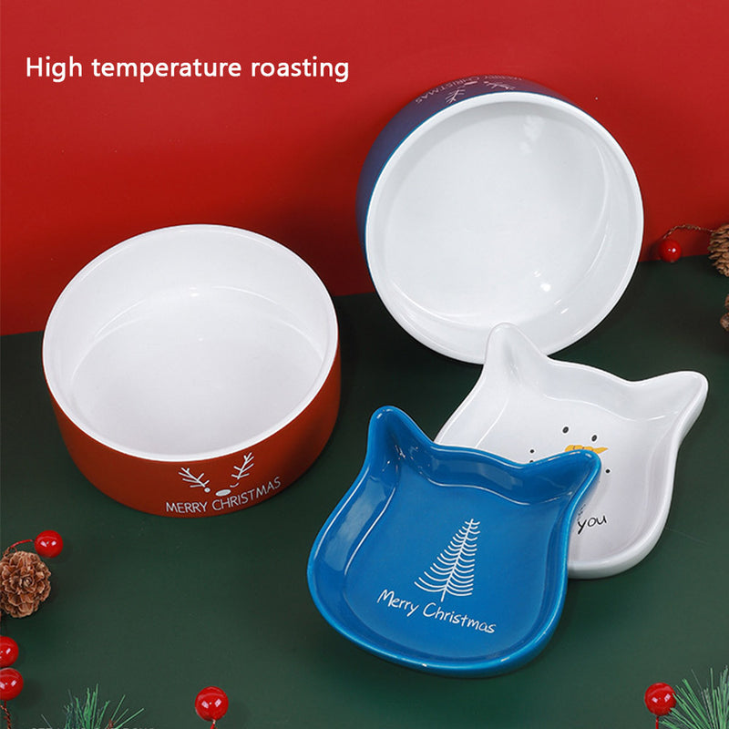 PAWS ASIA Wholesale Christmas Cute Round Ceramic Cat Bowl Dog Feed Food And Water