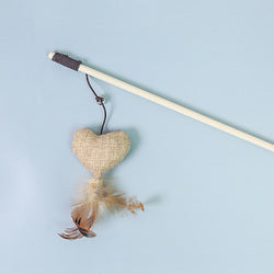 PAWS ASIA Factory Wood Interactive Teaser Feather Wand Mouse Cat Toy Stick With Bell
