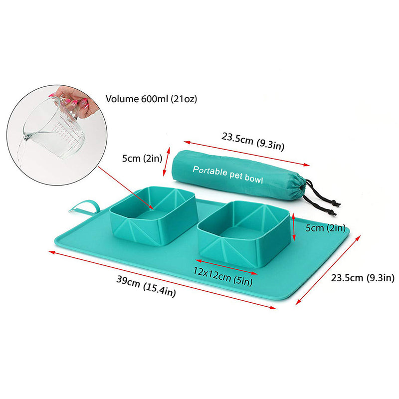 PAWS ASIA Manufacturers Silicone Non Slip Folding Portable Travel Double Dog Bowl Cat With Mat