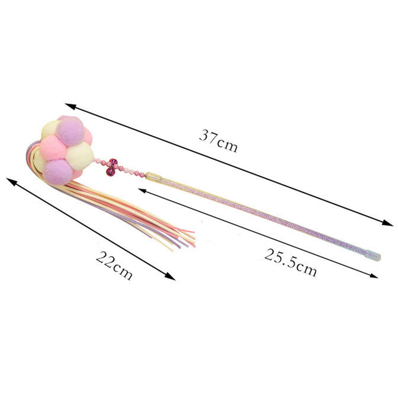 PAWS ASIA Manufacturers Plastic Colorful Tassel Interactive Teaser Cat Toy Wand With Bell