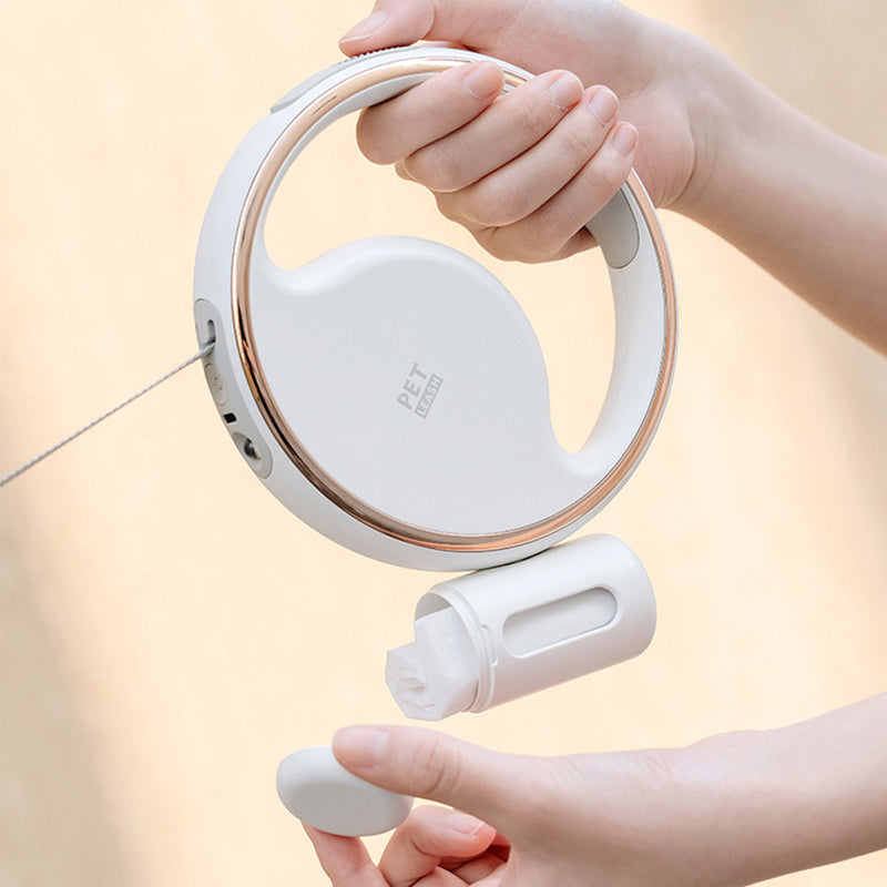 PAWS ASIA Suppliers White Luxury Automatic Retractable Poop Bag Holder Dog Leash With Led Light