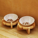 PAWS ASIA Wholesale Bamboo 15 Degree Tilted Protect Cervical Pet Ceramic Bowl
