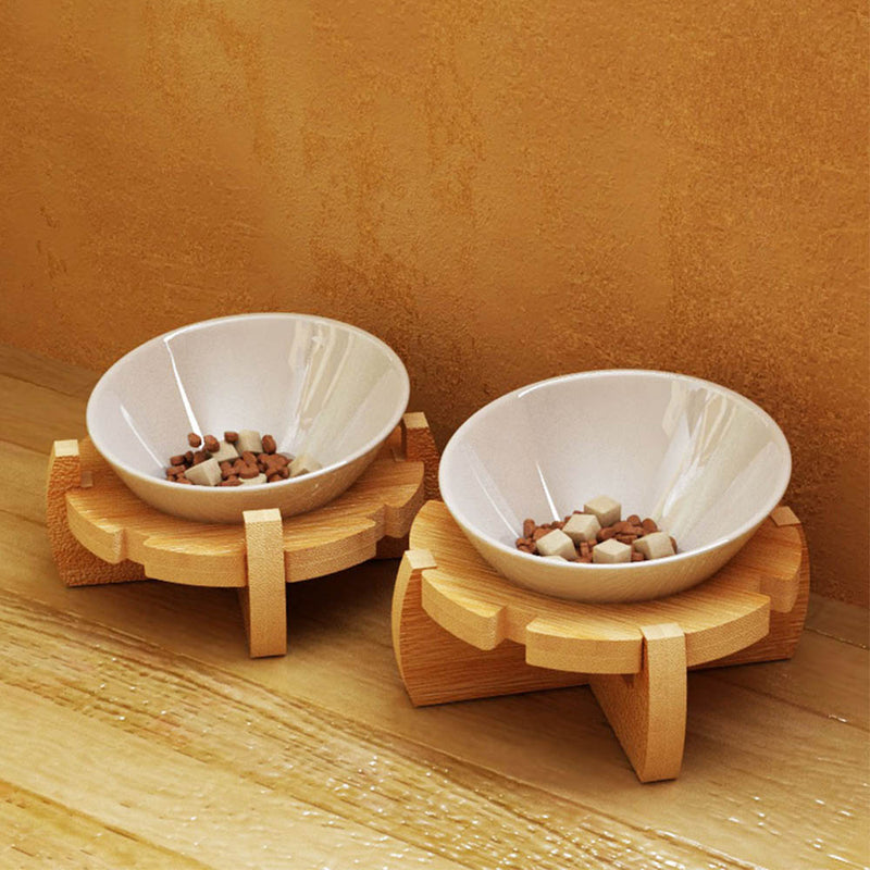 PAWS ASIA Wholesale Bamboo 15 Degree Tilted Protect Cervical Pet Ceramic Bowl