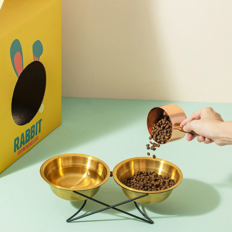 PAWS ASIA Manufacturer Bling Stainless Steel Tilted Dog Bowl Double Design Cat Feeder