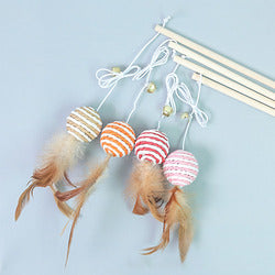 PAWS ASIA Factory Wood Interactive Teaser Feather Wand Mouse Cat Toy Stick With Bell