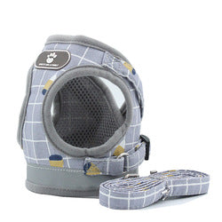 PAWS ASIA Factory Direct Sale Pink Plaid Mesh Reflective Harness Cat Dog Collar And Leash Set