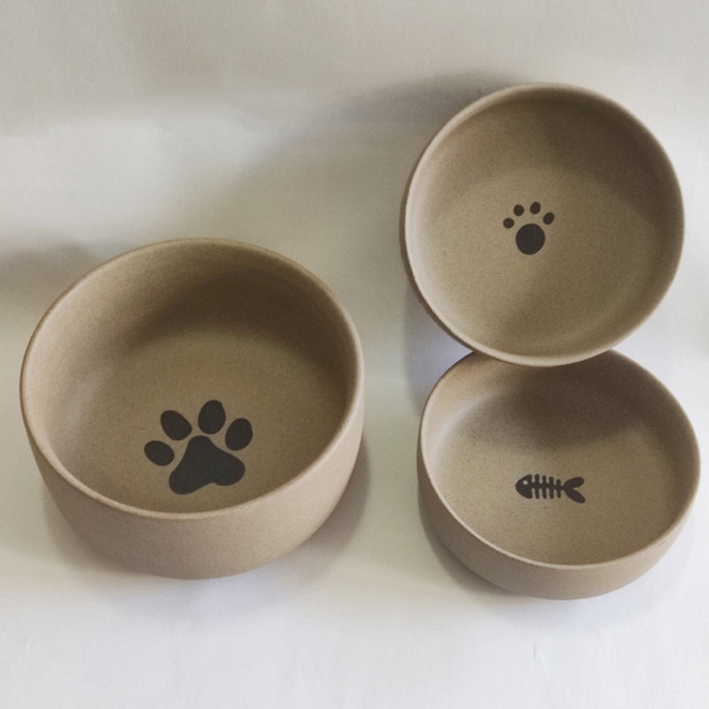 PAWS ASIA Wholesale Brown Ceramic Cute Drinking Food Feeding Unique Round Cat Bowl