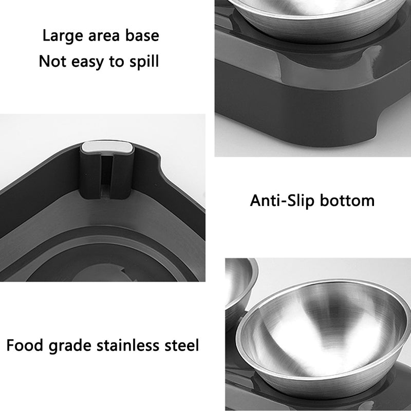 PAWS ASIA Supplier Stainless Steel Adjustable 15 Degree Tilted Raised Double Cat Bowl Dog