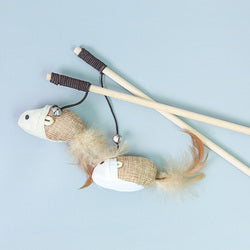 PAWS ASIA Factory Wood Interactive Teaser Feather Wand Mouse Cat Toy Stick With Bell