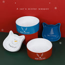 PAWS ASIA Wholesale Christmas Cute Round Ceramic Cat Bowl Dog Feed Food And Water