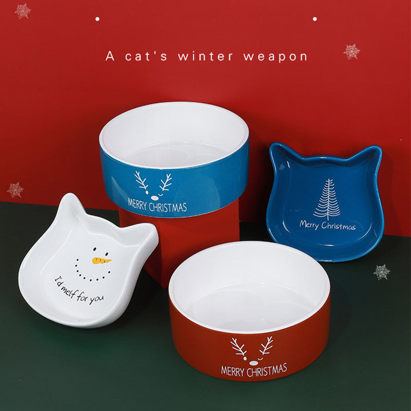 PAWS ASIA Wholesale Christmas Cute Round Ceramic Cat Bowl Dog Feed Food And Water