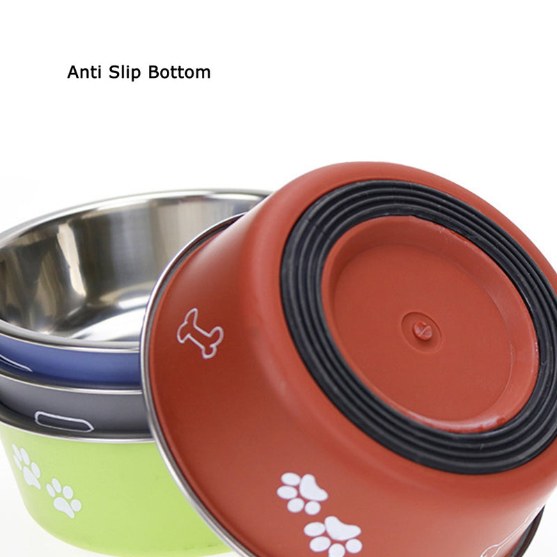 PAWS ASIA Wholesale High Quality Printed Portable Non Slip Large Stainless Steel Dog Food Bowls