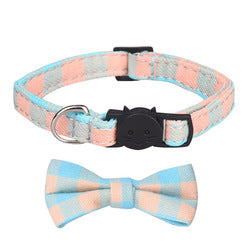 PAWS ASIA Manufacturers Soft Cotton Fancy Tartan Cat Dog Collar Leash Set With Bow Flower