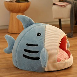 PAWS ASIA Suppliers Cotton Washable Semi Enclosed Soft Fluffy Cute Shark Cat Bed Dog
