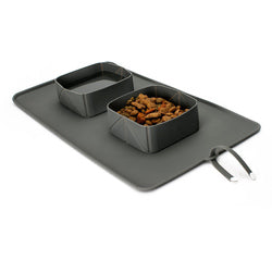 PAWS ASIA Manufacturers Silicone Non Slip Folding Portable Travel Double Dog Bowl Cat With Mat