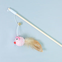 PAWS ASIA Factory Wood Interactive Teaser Feather Wand Mouse Cat Toy Stick With Bell