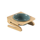 PAWS ASIA Suppliers Luxury Eco Friendly Bamboo Stand Tilted Raised Double White Ceramic Dog Bowl