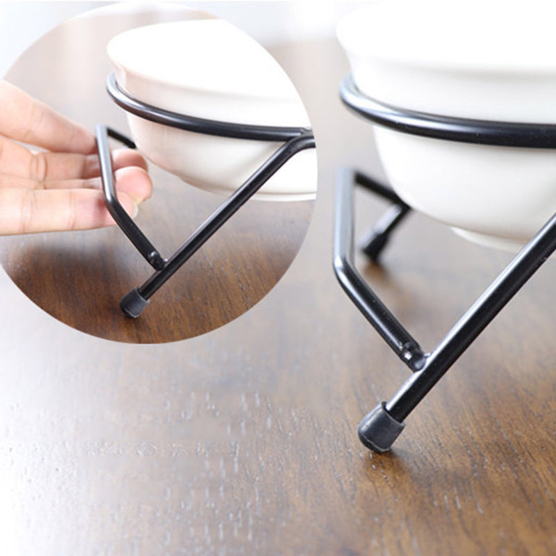 PAWS ASIA Suppliers Fashion Designed Ceramic Elevated Double Metal Stand Cat Bowl Feeder Dog