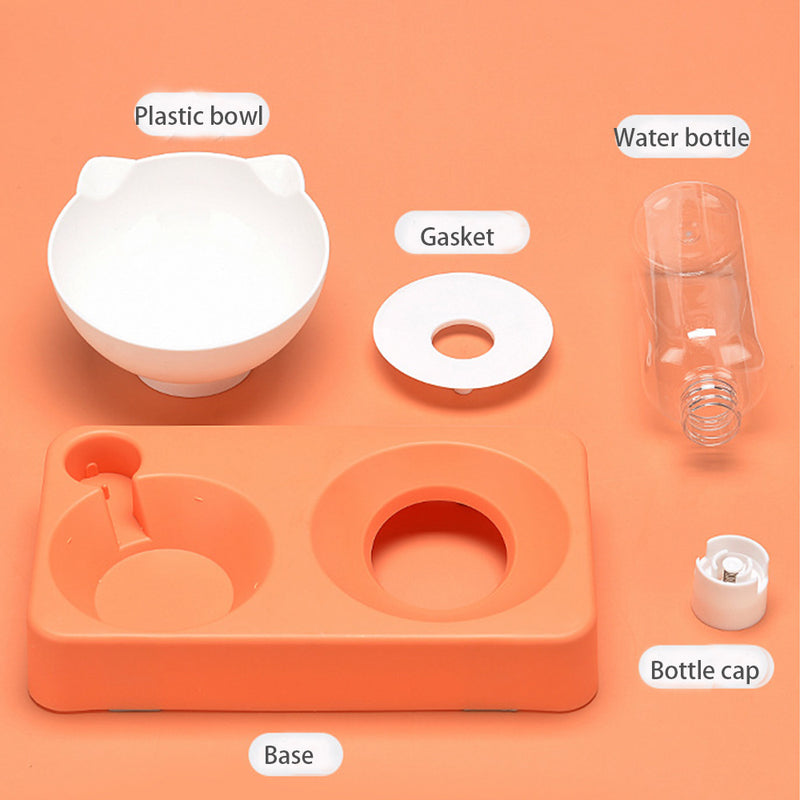 PAWS ASIA Manufacturers Adjustable 15 Degree Tilted 2 In 1 Feeding Bottle Cat Shape Bowl