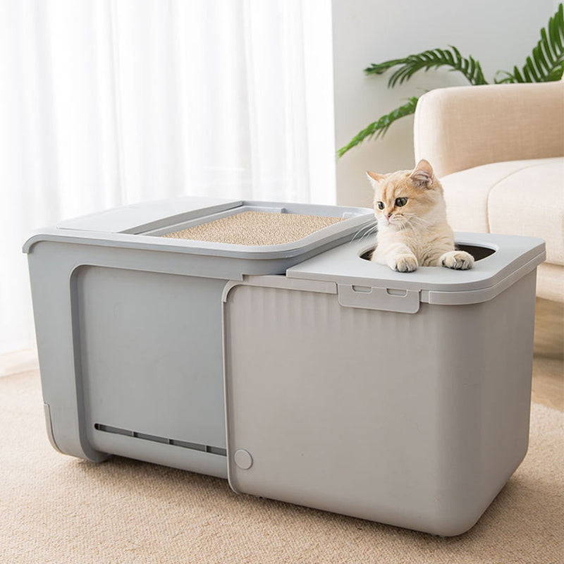 PAWS ASIA Suppliers Multifunctional Expandable Enclosed Large Drawer Type Cat Litter Box With Scratcher