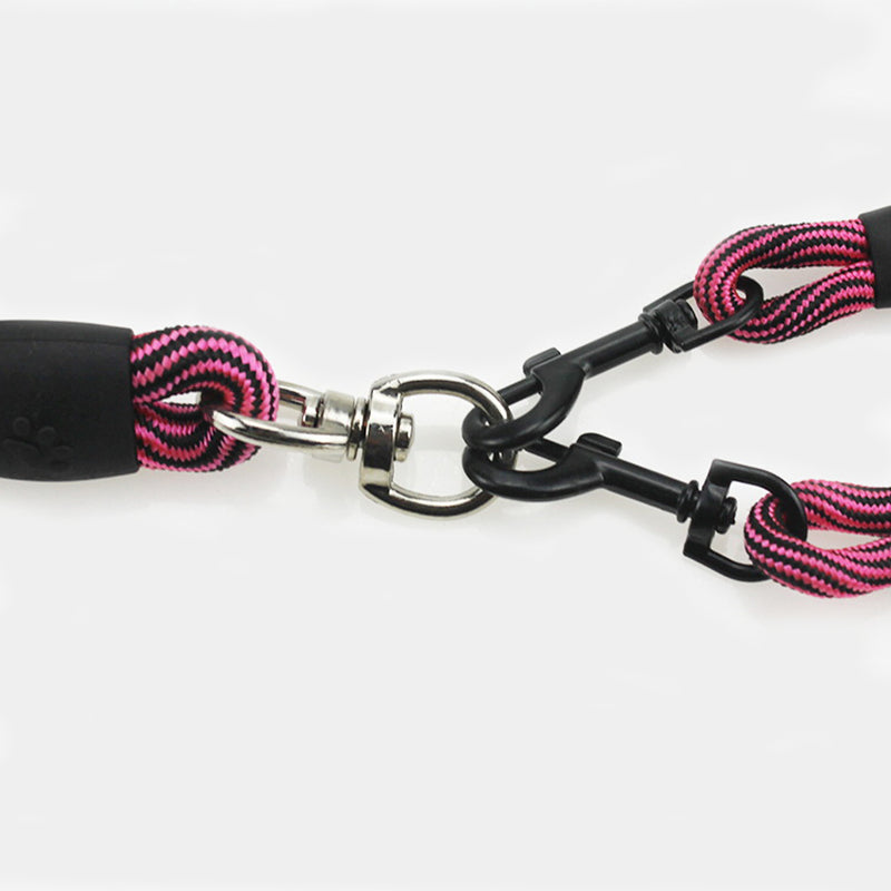 PAWS ASIA Custom Soft Polyester Stripe Color Double Dog Leash With Comfortable Handle