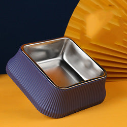 PAWS ASIA Factory Stainless Steel Rectangular Separate Luxury Feeding Portable Dog Bowl