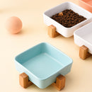 PAWS ASIA Factory Square Elevated Ceramic Pet Feeding Double Dog Cat Bowl With Wood Stand