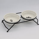 PAWS ASIA Suppliers Fashion Designed Ceramic Elevated Double Metal Stand Cat Bowl Feeder Dog