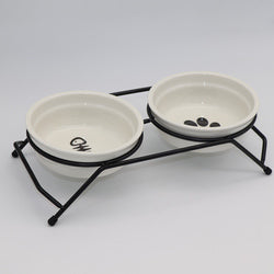 PAWS ASIA Suppliers Fashion Designed Ceramic Elevated Double Metal Stand Cat Bowl Feeder Dog