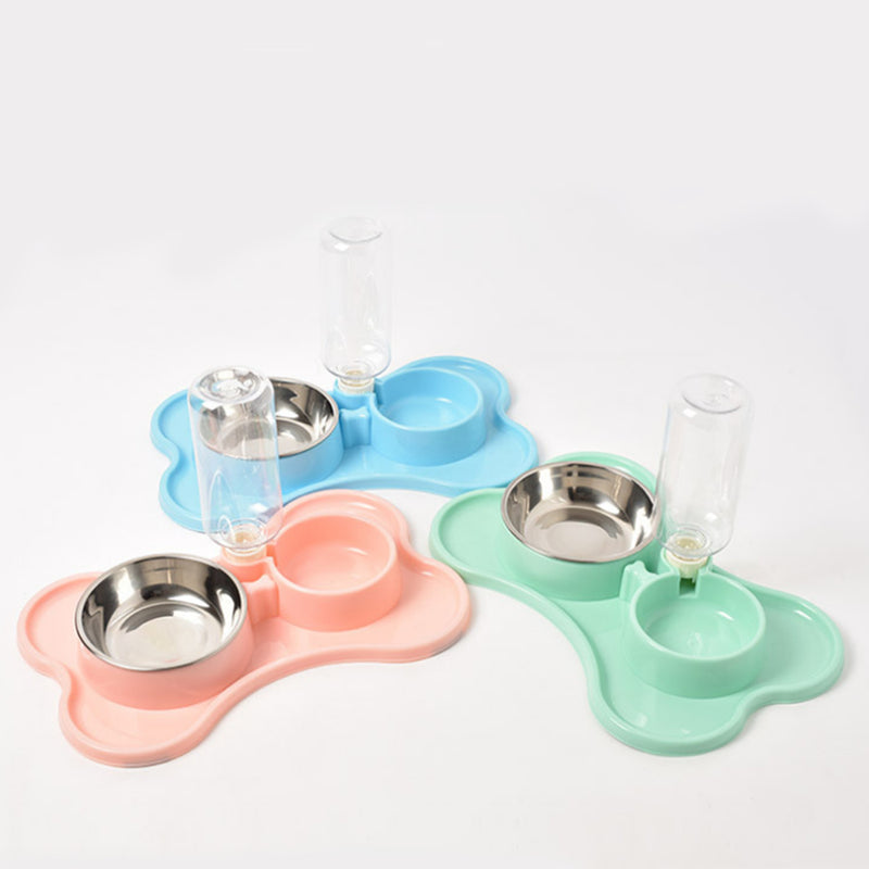 PAWS ASIA Manufacturers High Quality 2 in 1 Stainless Steel Double Pet Bowl With Water Bottle