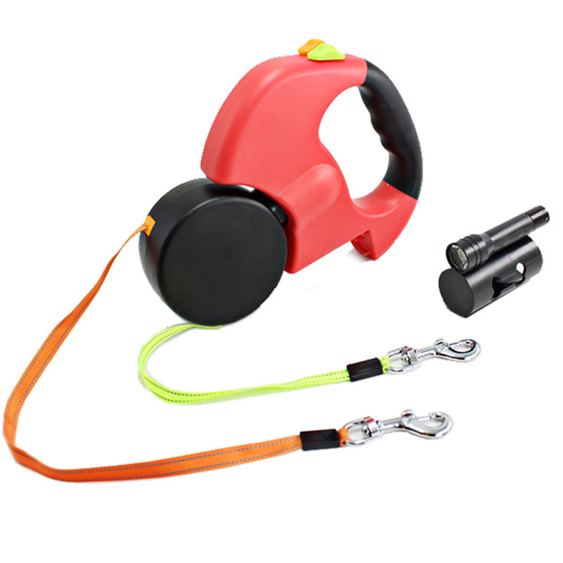 PAWS ASIA Factory Multifunction Double Retractable Dog Leash With Flashlight And Poop Bag Holder