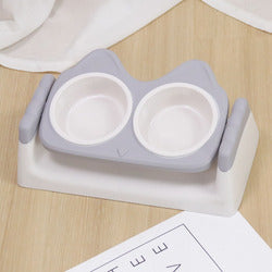 PAWS ASIA Wholesale Eco Friendly Plastic Pet Elevated Adjustable Feeding Double Tilted Cat Bowl
