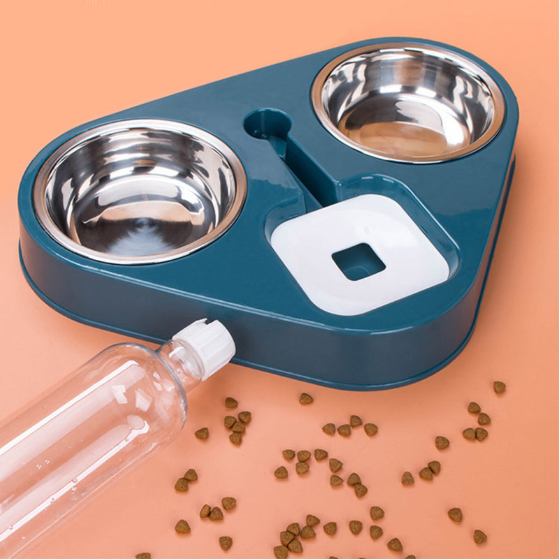 PAWS ASIA Wholesale Luxury New Stainless Steel 2 In 1 Multiple Dog Bowl Feeder With Bottle