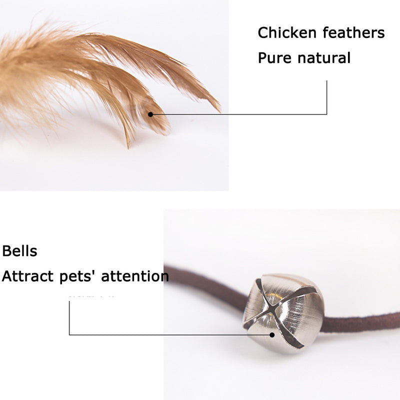 PAWS ASIA Factory Wood Interactive Teaser Feather Wand Mouse Cat Toy Stick With Bell