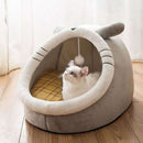 PAWS ASIA Factory Dropshipping Large Grey Anti Anxiety Indestructible Half Open Fluffy Pet Cat Bed House Toy Play Dog